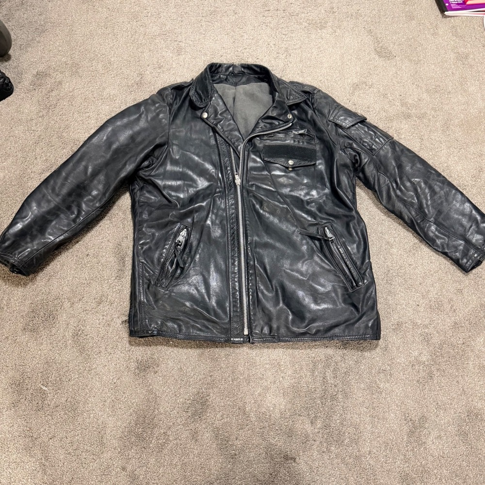 Vintage Leather Biker Jacket Heavy Motorcycle‎ Style